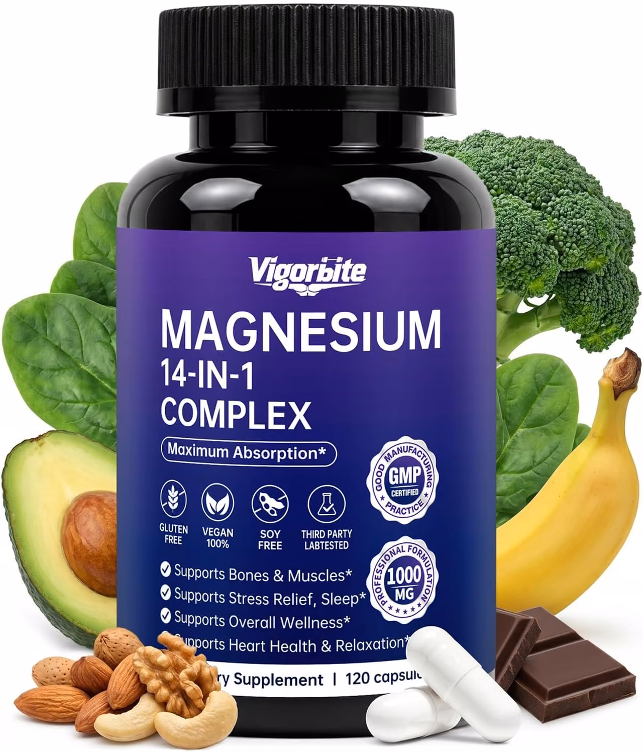 VigorBite Magnesium Complex 14 | 14 Forms, 120 Vegan Capsules
