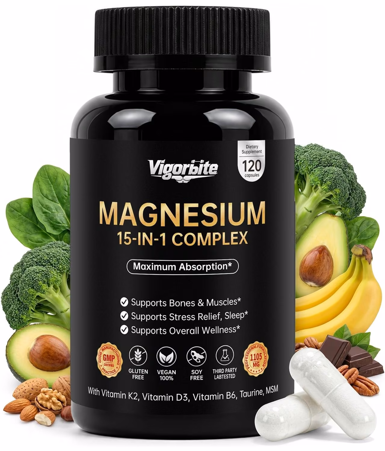 VigorBite Magnesium Complete 15-in-1 | 120 Vegan Capsules