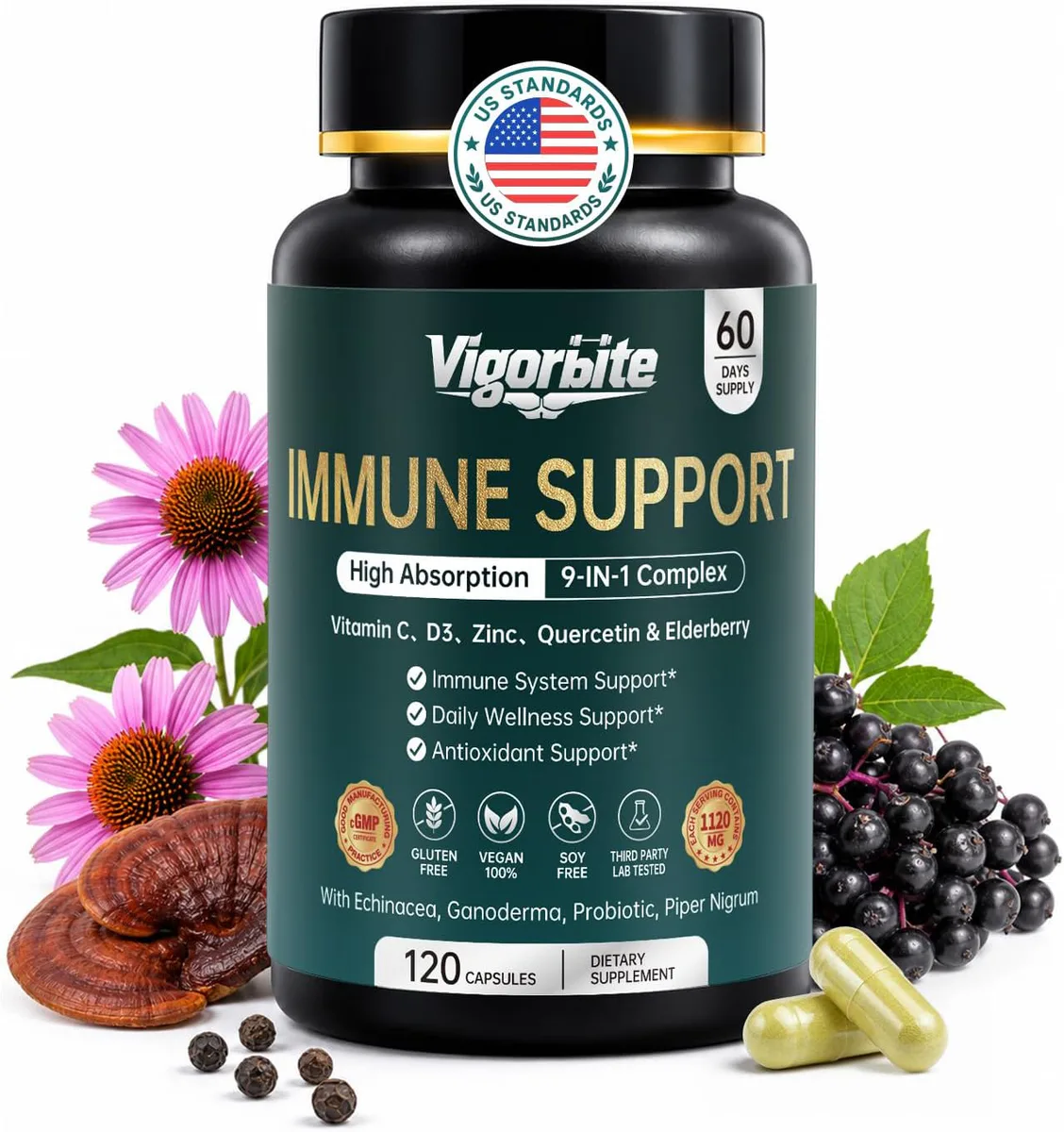 VigorBite Immune Support | 9-in-1, 120 Vegan Capsules