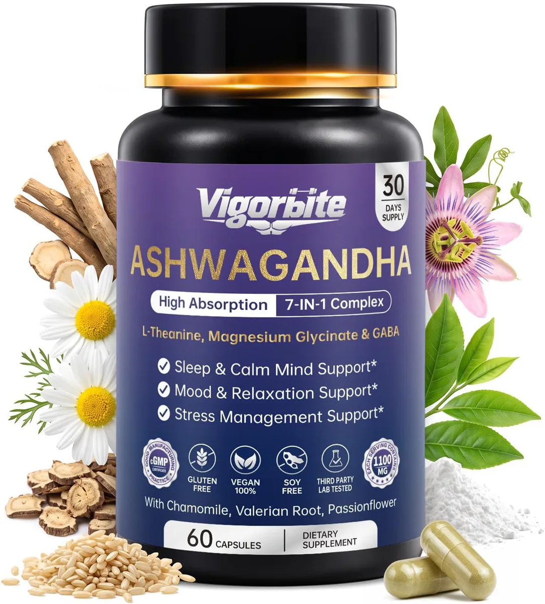VigorBite Melatonin-Free Sleep Support | 7-in-1, 60 Vegan Capsules